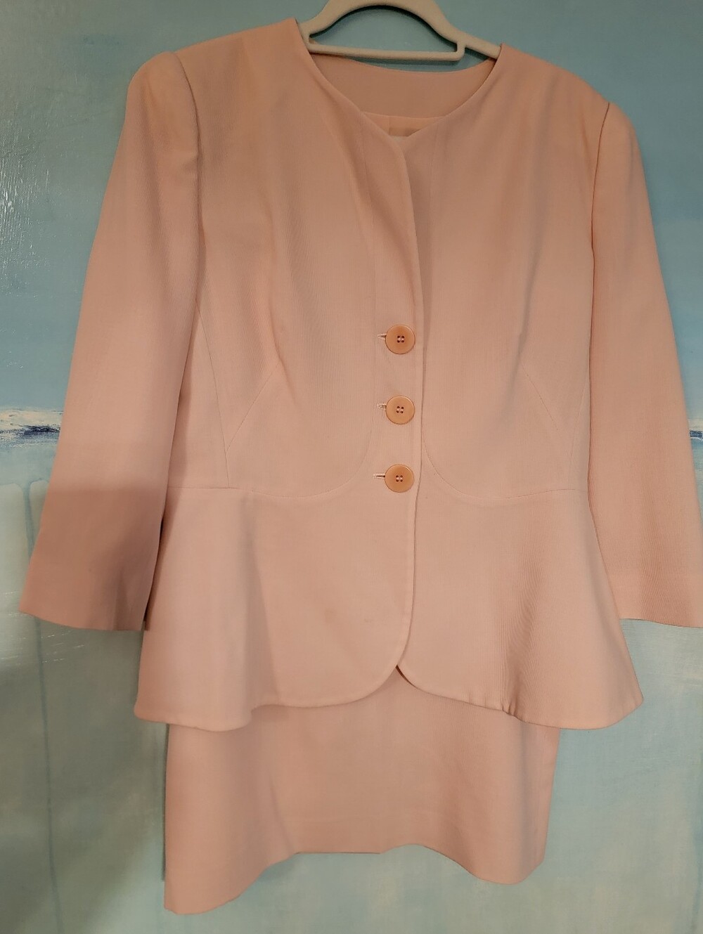 ARMANI COLLEZIONI VIRGIN WOOL PALE BLUSH SKIRT JACKET SUIT US 14